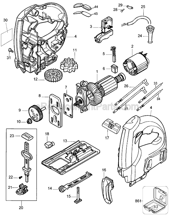 Page A Diagram and Parts List for JS510G Type 1 Black and Decker Jig Saw